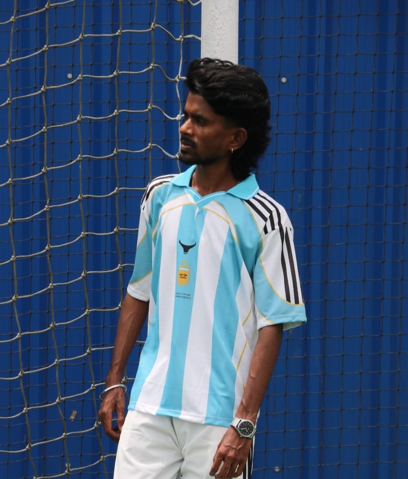 Men's Sky Blue Striped Football Jersey shoulder 3 stripes