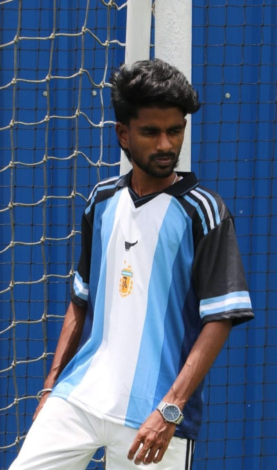 Men's Sky Blue Striped Football Jersey