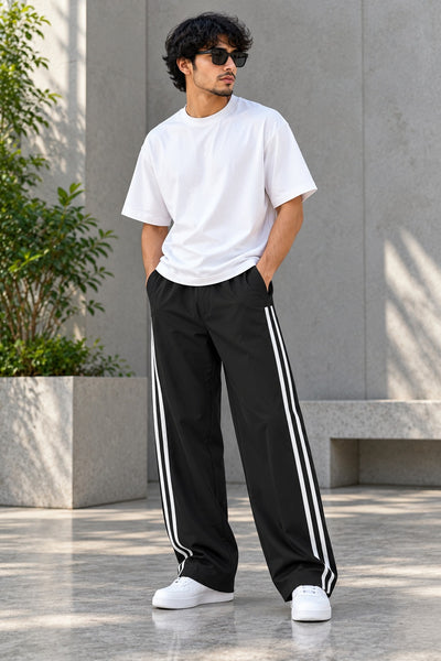 Men’s Joggers – Stylish Two Stripe Track Pants Streetwear - Black