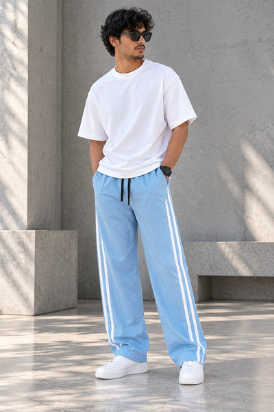 Men’s Joggers – Stylish Two Stripe Track Pants Streetwear - Ice-Blue