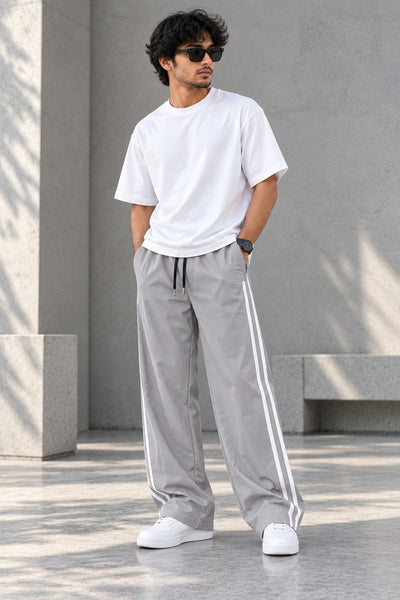Men’s Joggers – Stylish Two Stripe Track Pants Streetwear - Ash
