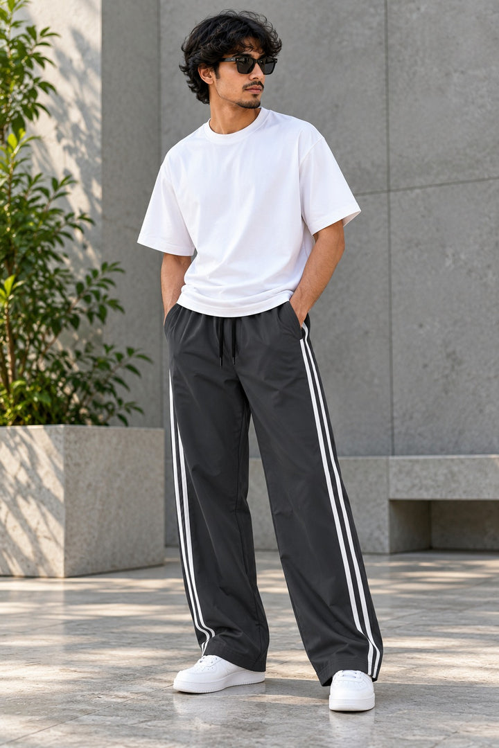 Men’s Joggers – Stylish Two Stripe Track Pants Streetwear - Grey