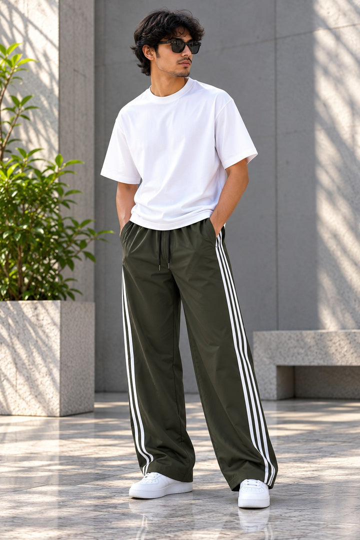 Men's Streetwear Triple Stripe Baggy Track Pants TWO SIDE ZIP  - MHD