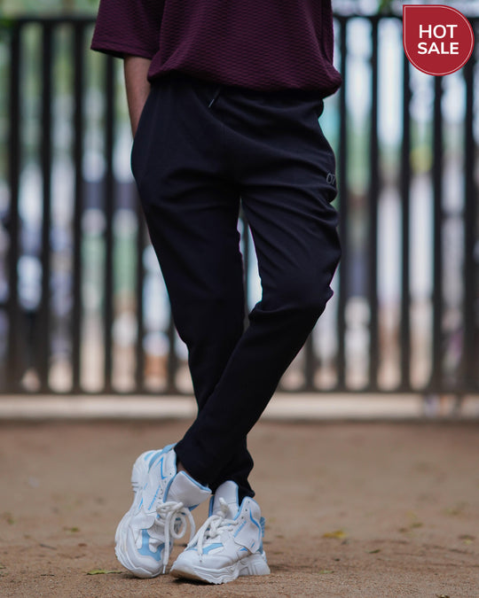 ATTRACTIVE MEN'S POPCORN TRACK PANT-BLACK – alternate view – 7MAN India