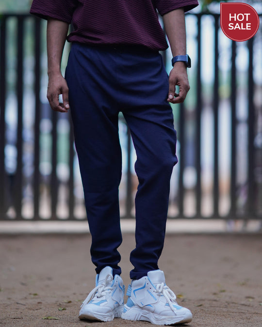 ATTRACTIVE MEN'S POPCORN TRACK PANT-NAVY BLUE – alternate view – 7MAN India