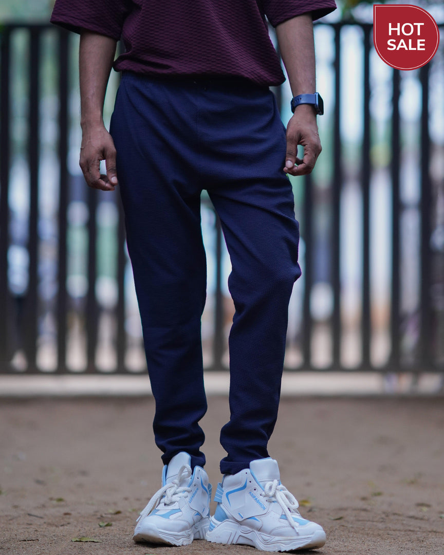 ATTRACTIVE MEN'S POPCORN TRACK PANT-NAVY BLUE-Track Pant-7 Man