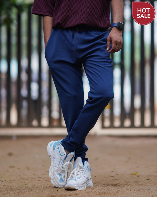 ATTRACTIVE MEN'S POPCORN TRACK PANT-PETROL BLUE – alternate view – 7MAN India