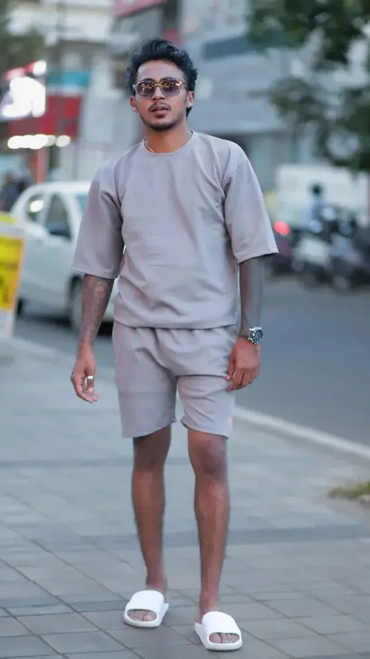 COLOURFUL CO-ORD SETS T-SHIRT AND SHORTS -ASH – 7MAN Men's Fashion India