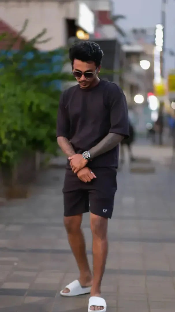 COLOURFUL CO-ORD SETS T-SHIRT AND SHORTS -BLACK-7 Man