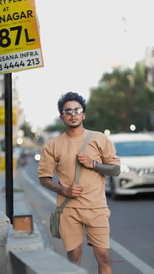 COLOURFUL CO-ORD SETS T-SHIRT AND SHORTS -BROWN – 7MAN Men's Fashion India