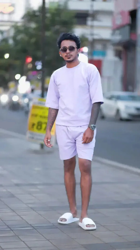 COLOURFUL CO-ORD SETS T-SHIRT AND SHORTS -LAVENDAR – 7MAN Men's Fashion India