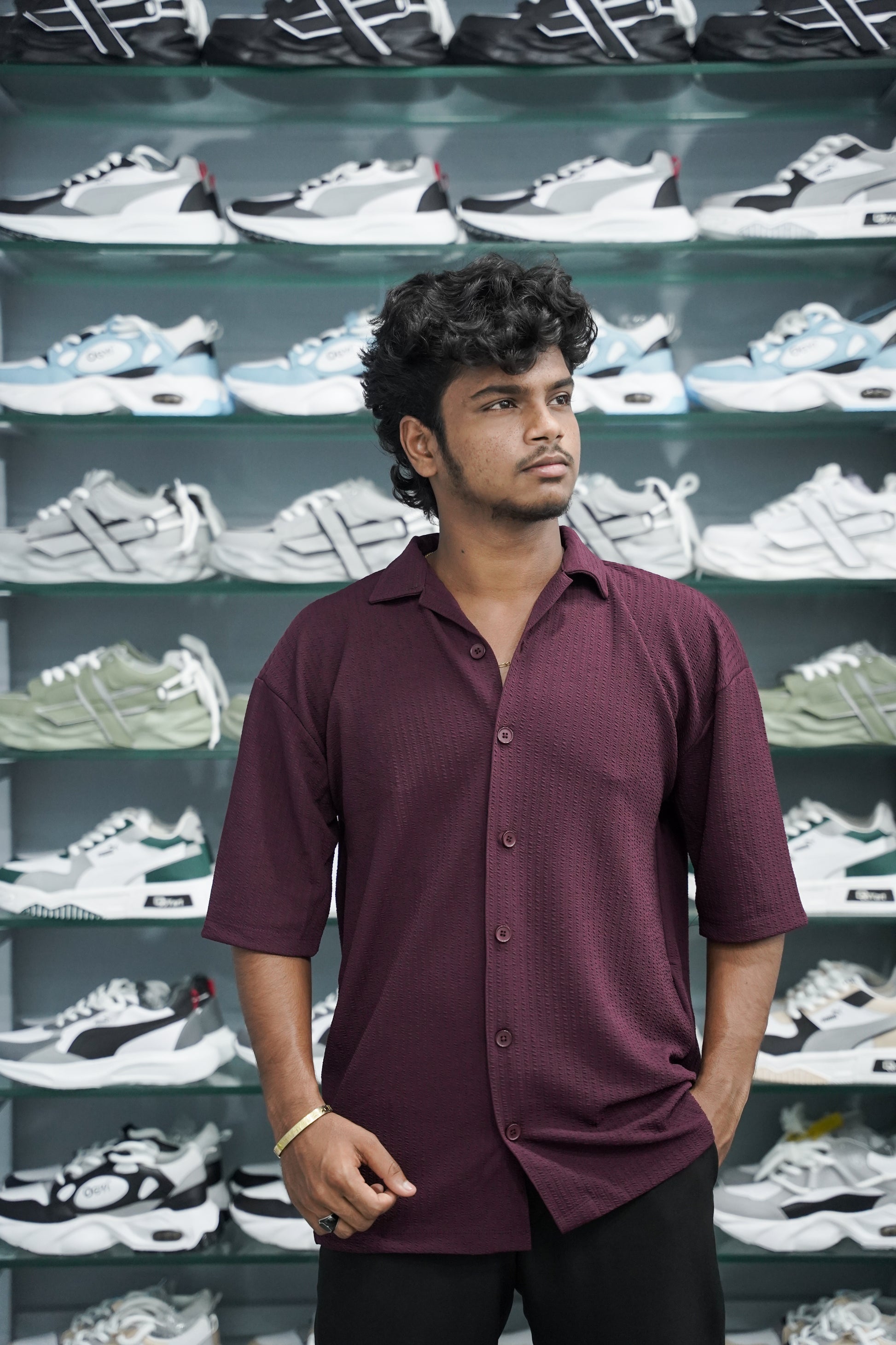 Daily Wear Five Sleeve Striped Mens Lycra Shirt - Maroon