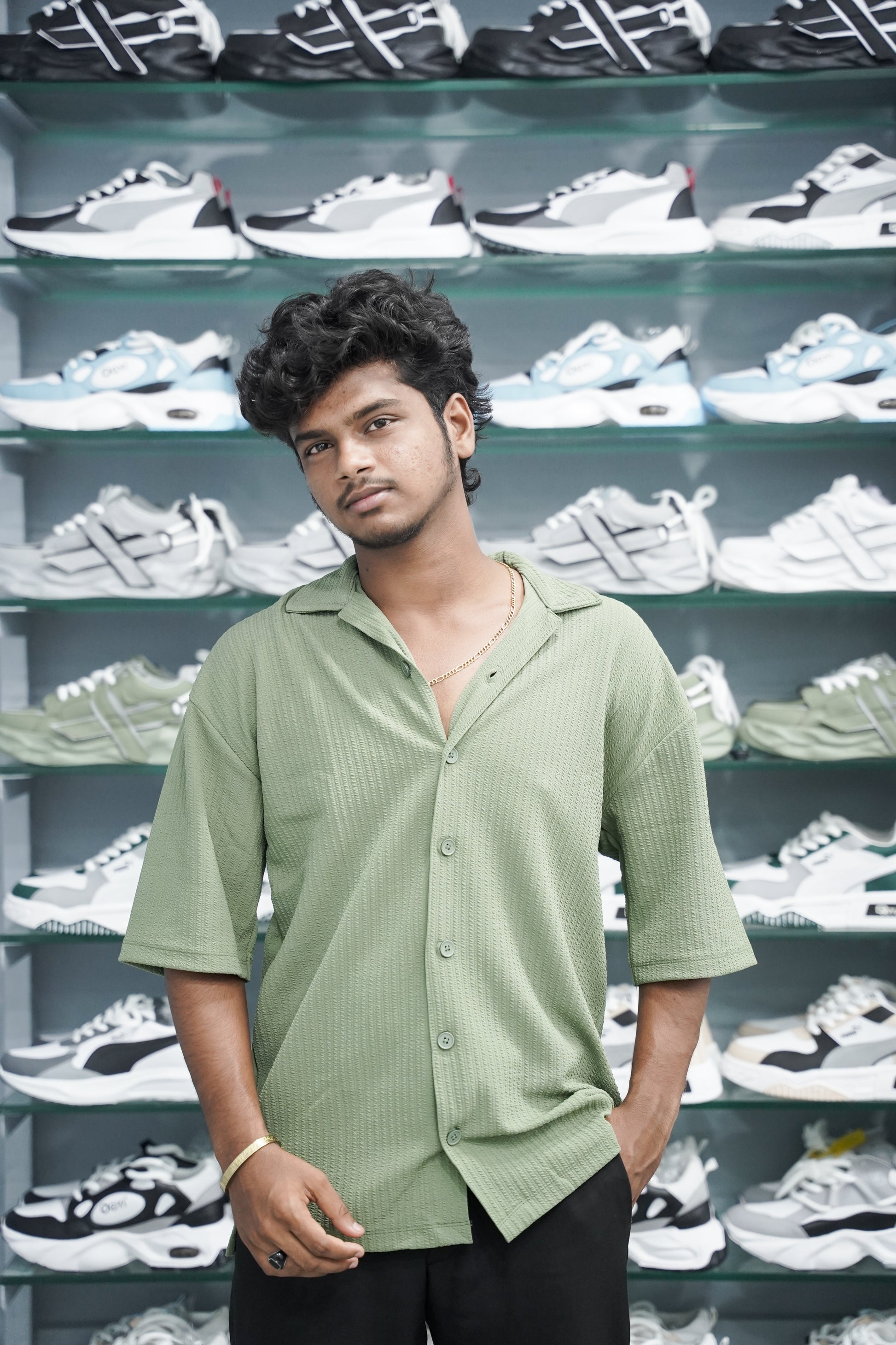 Daily Wear Five Sleeve Striped Mens Lycra Shirt - Pista Green