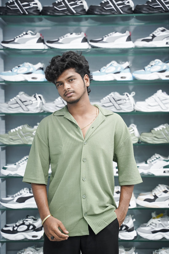 Daily Wear Five Sleeve Striped Mens Lycra Shirt - Pista Green