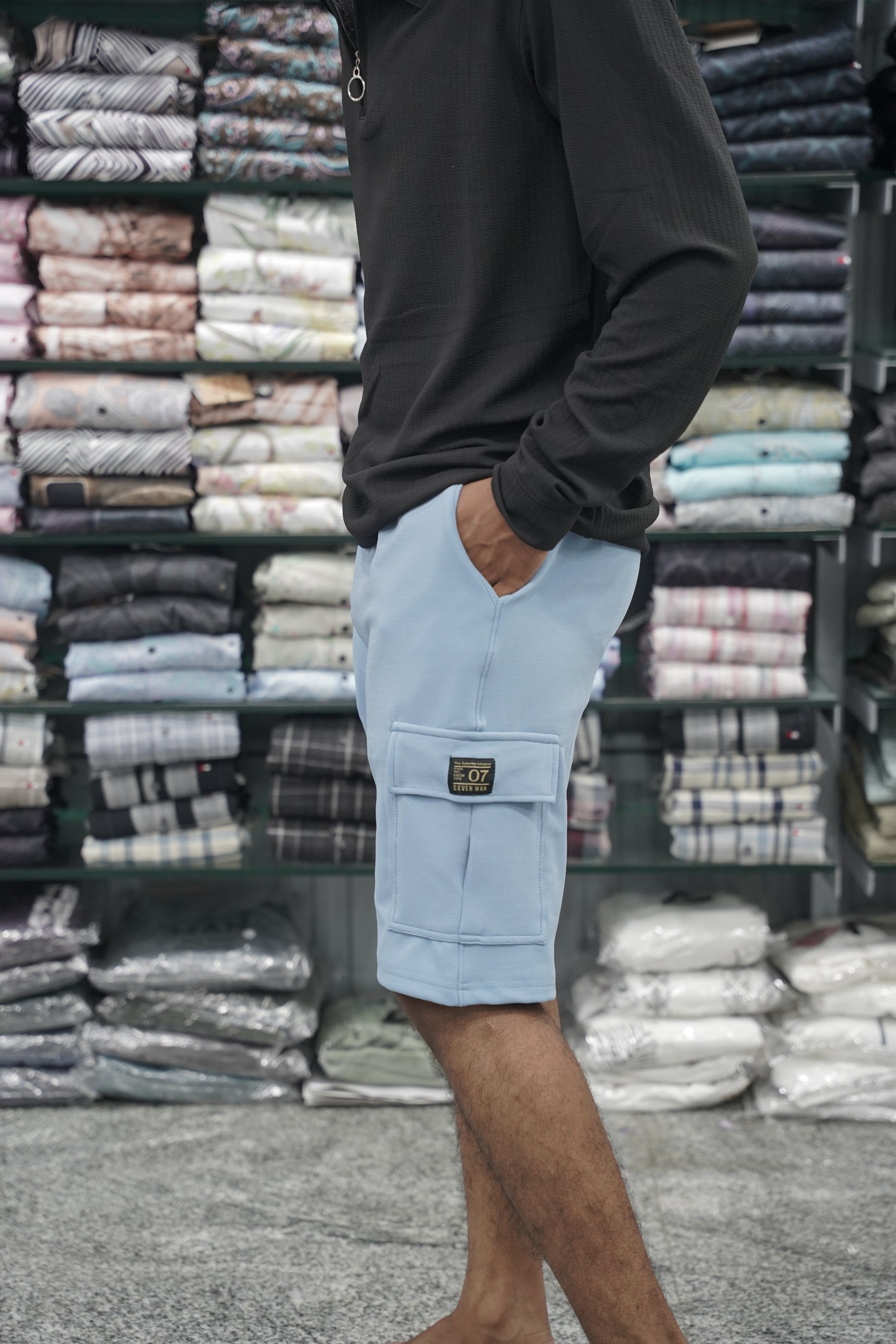 Daily Wear Trendy Mens Ottoman Trouser & Shorts - Ice Blue-7 Man