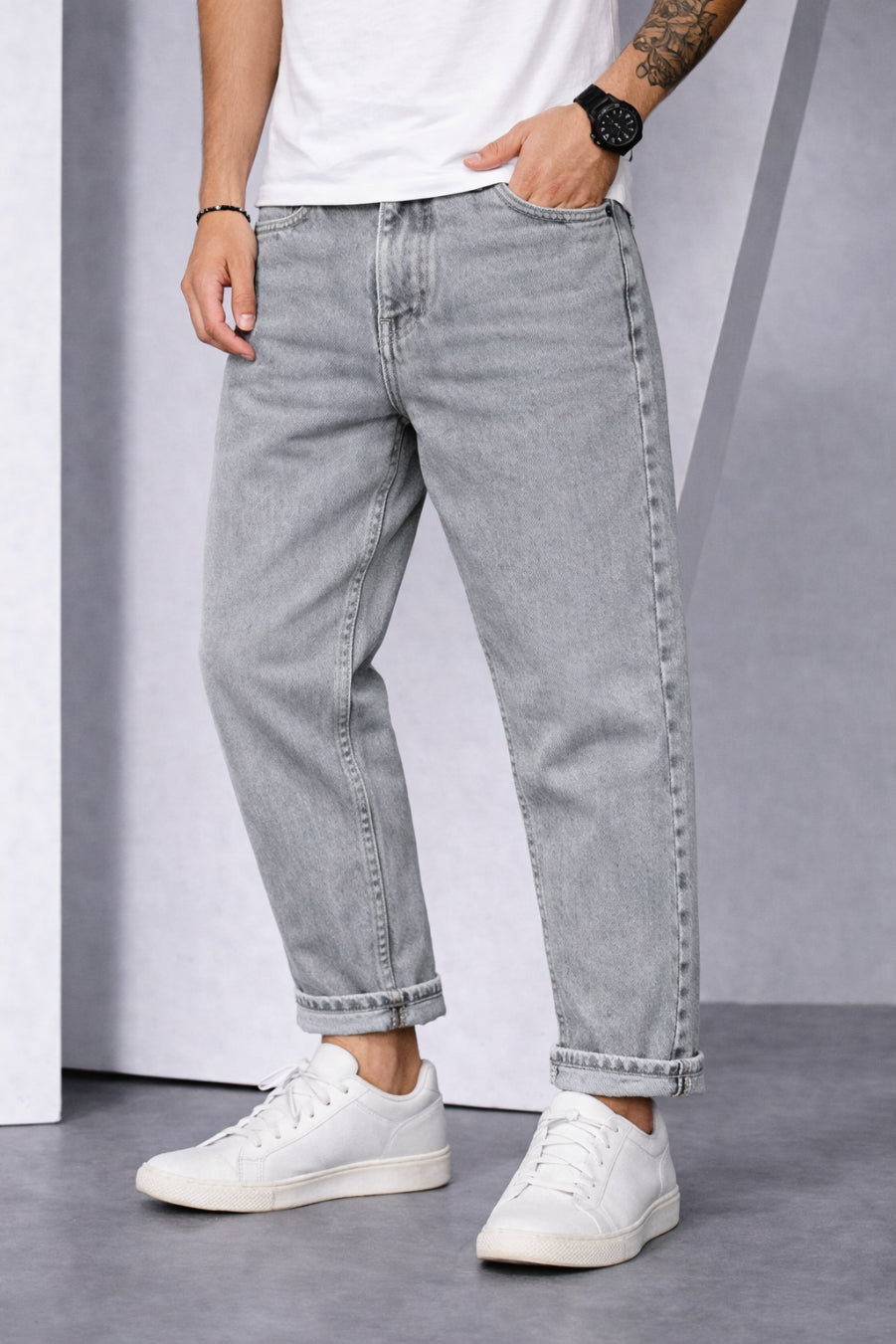 Barrel Fit Jeans for Men — Oversized Denim Pant - Light Ash | 7 Man