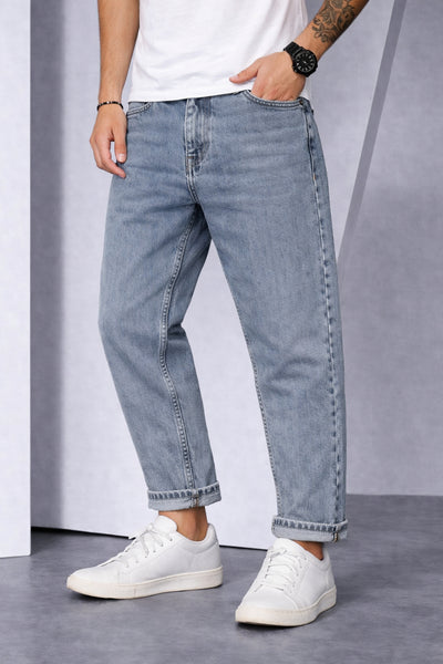 Barrel Fit Jeans for Men — Oversized Denim Pant - Cement shade