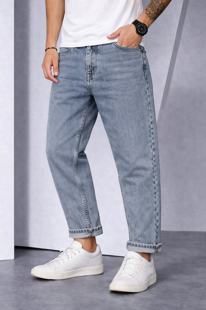 Barrel Fit Jeans for Men — Oversized Denim Pant - Cement shade