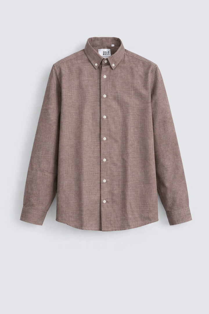 Men’s Plain Casual Shirt – Slim Fit Cotton Shirt - Biscuit