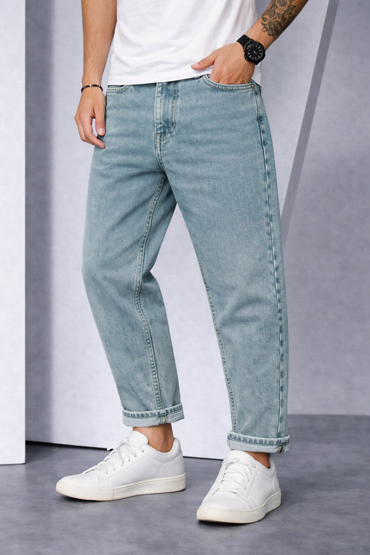 Barrel Fit Jeans for Men — Oversized Denim Pant - Light Green