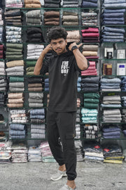 Five Sleeve FUTURE Printed Hoodie and Cargo Pant Co-ord Set for Men - Black-7 Man