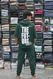 Five Sleeve FUTURE Printed Hoodie and Cargo Pant Co-ord Set for Men - Bottle Green-7 Man