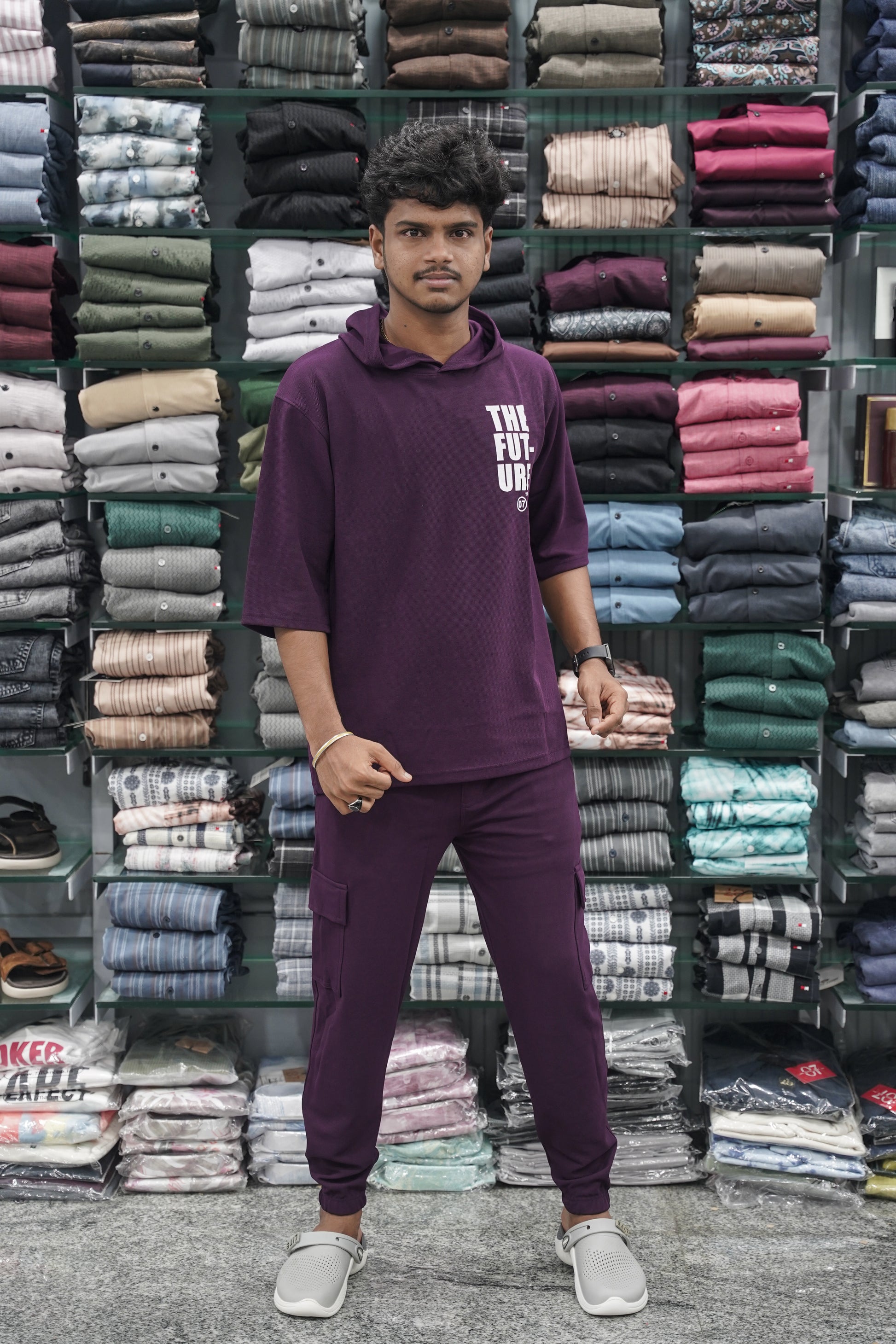 Five Sleeve FUTURE Printed Hoodie and Cargo Pant Co-ord Set for Men - Graphe shade-7 Man