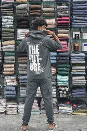 Five Sleeve FUTURE Printed Hoodie and Cargo Pant Co-ord Set for Men - Grey-7 Man