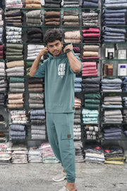 Five Sleeve FUTURE Printed Hoodie and Cargo Pant Co-ord Set for Men - Light Blue-7 Man