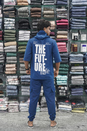 Five Sleeve FUTURE Printed Hoodie and Cargo Pant Co-ord Set for Men - Petrol Blue-7 Man