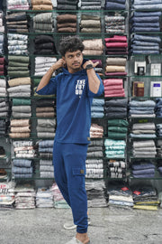 Five Sleeve FUTURE Printed Hoodie and Cargo Pant Co-ord Set for Men - Petrol Blue-7 Man