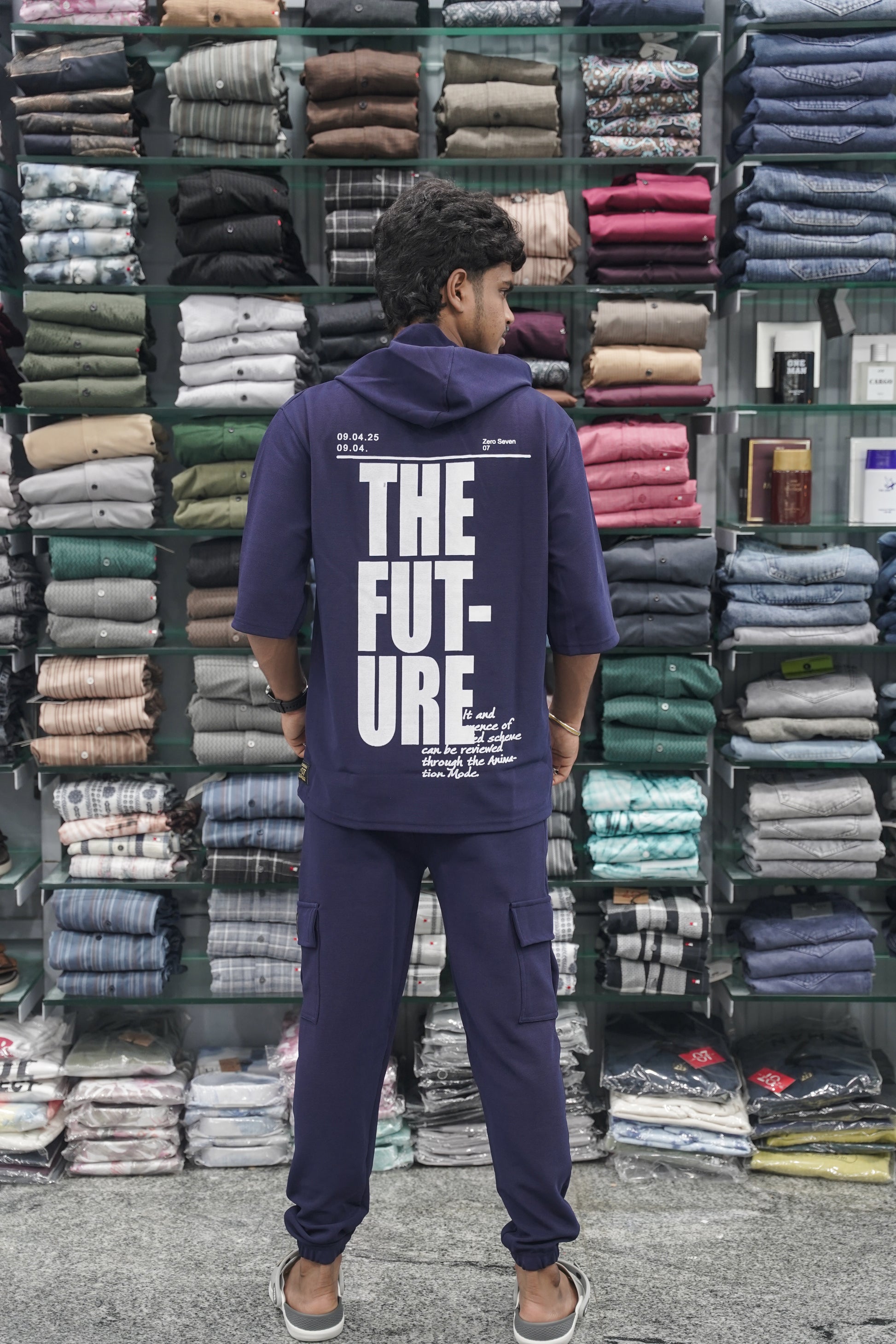 Five Sleeve FUTURE Printed Hoodie and Cargo Pant Co-ord Set for Men - Violet-7 Man