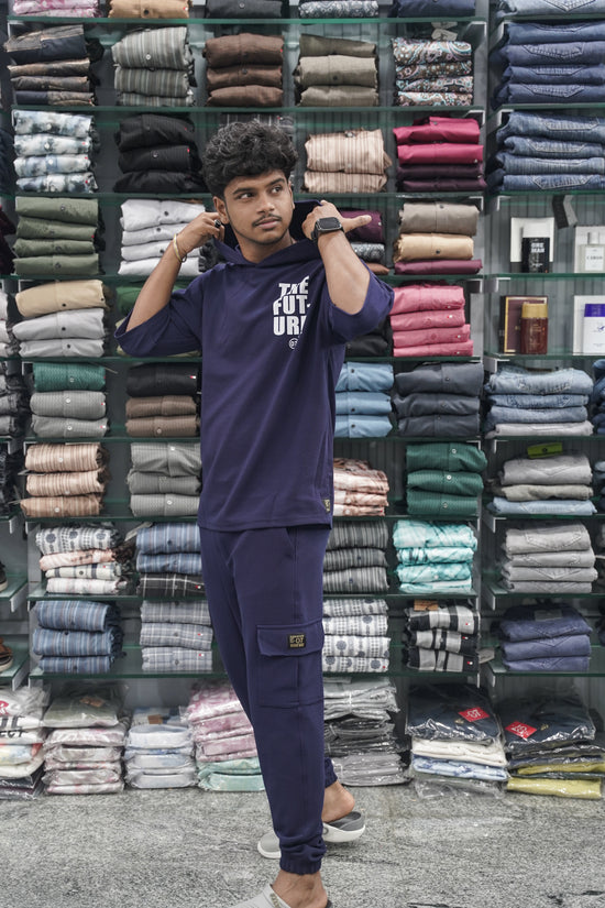 Five Sleeve FUTURE Printed Hoodie and Cargo Pant Co-ord Set for Men - Violet-7 Man