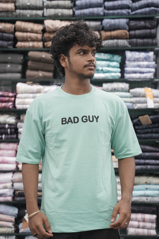 Five Sleeve Round Neck BAD GUY Printed Mens Tshirt - Green-7 Man