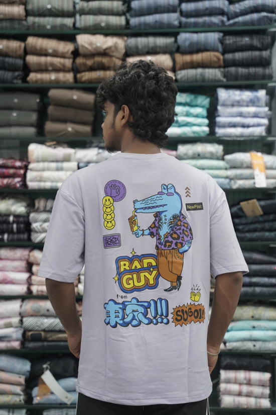 Five Sleeve Round Neck BAD GUY Printed Mens Tshirt - Lavendar-7 Man