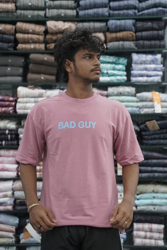 Five Sleeve Round Neck BAD GUY Printed Mens Tshirt - Pink-7 Man