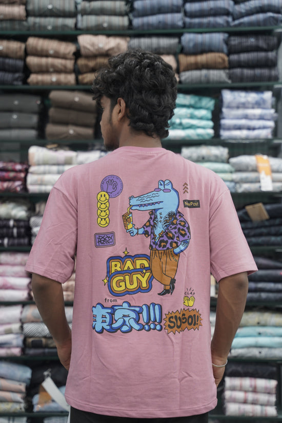 Five Sleeve Round Neck BAD GUY Printed Mens Tshirt - Pink-7 Man