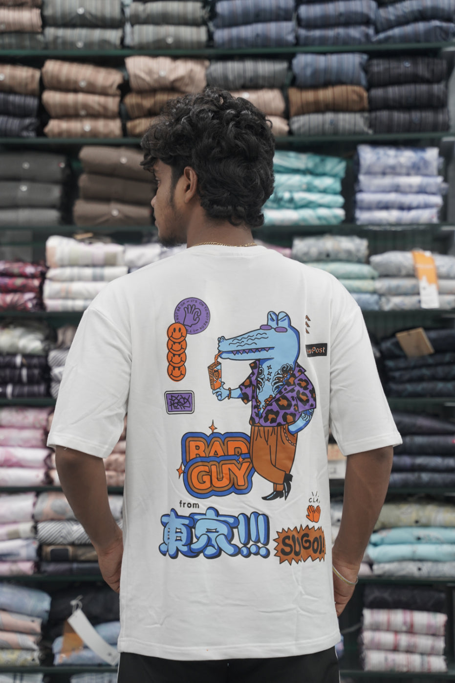 Five Sleeve Round Neck BAD GUY Printed Mens Tshirt - White-7 Man