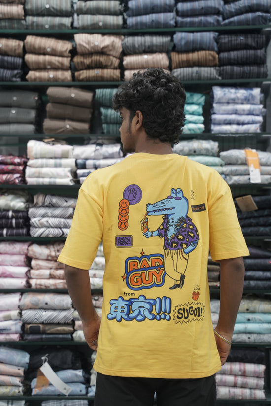 Five Sleeve Round Neck BAD GUY Printed Mens Tshirt - Yellow-7 Man