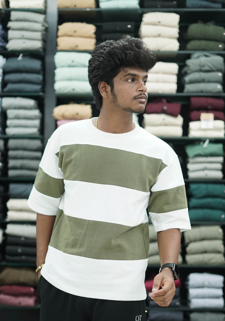 Five Sleeve Round Neck Cuttens Mens Tshirt - White and M.Green
