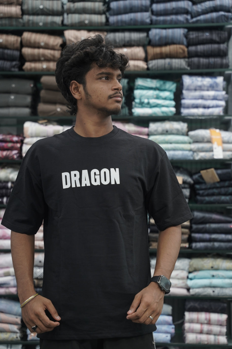 Five Sleeve Round Neck DRAGON Printed Mens Tshirt - Black-7 Man