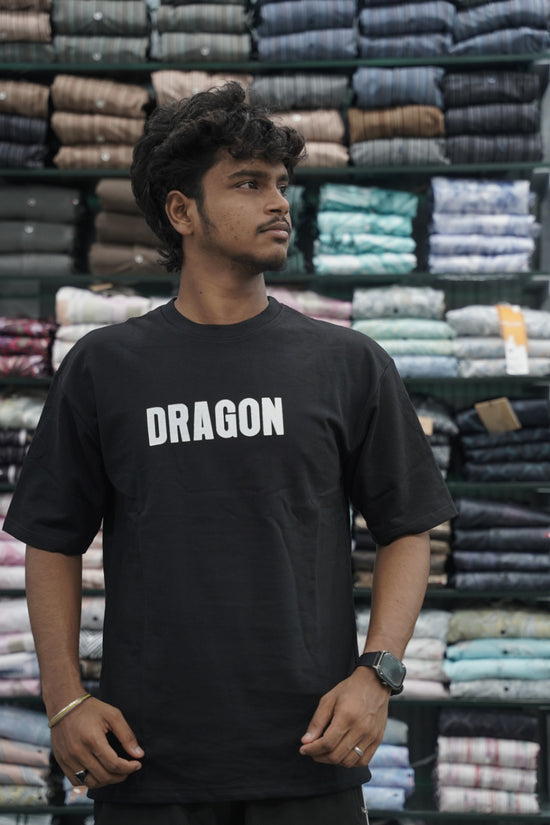Five Sleeve Round Neck DRAGON Printed Mens Tshirt - Black-7 Man