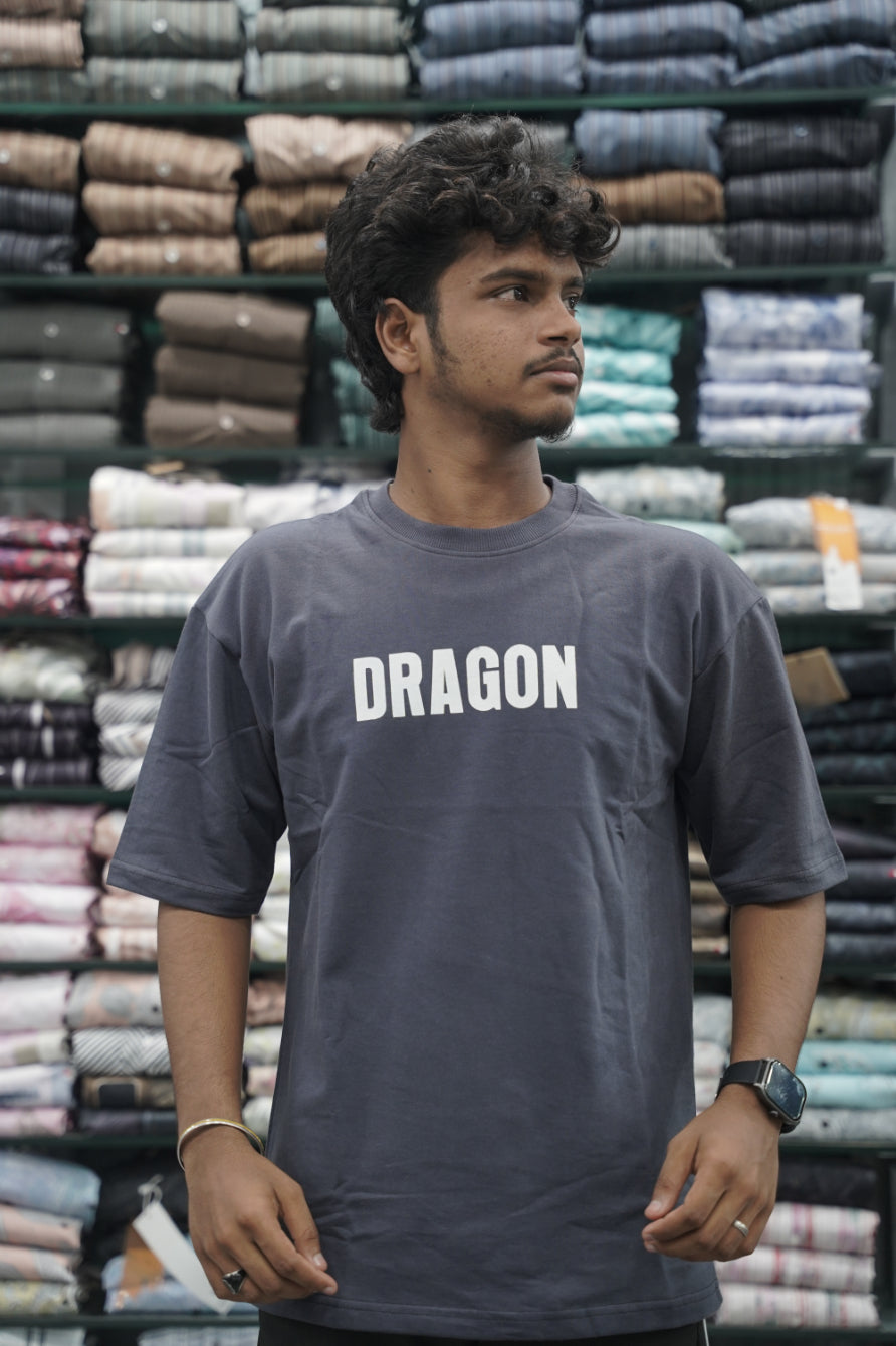 Five Sleeve Round Neck DRAGON Printed Mens Tshirt - Dark Grey-7 Man