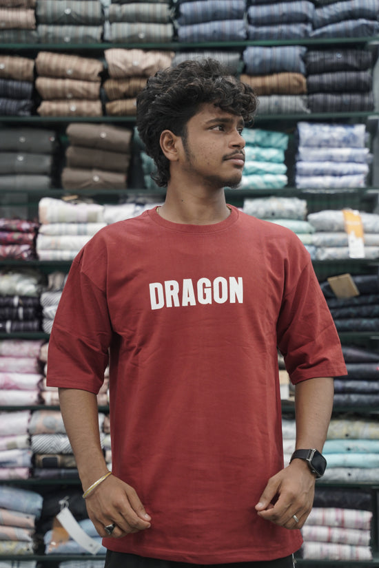Five Sleeve Round Neck DRAGON Printed Mens Tshirt - Maroon-7 Man
