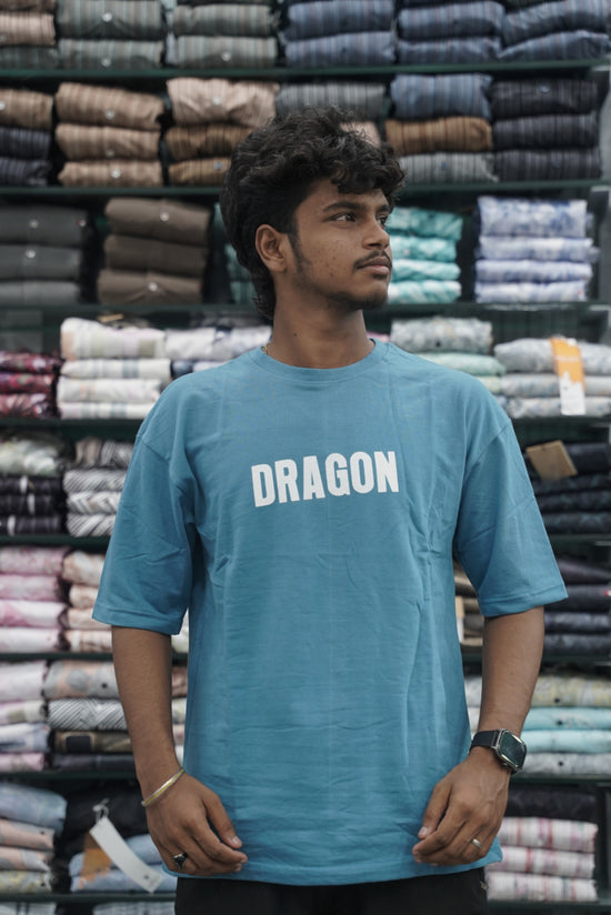 Five Sleeve Round Neck DRAGON Printed Mens Tshirt - Sky Blue-7 Man