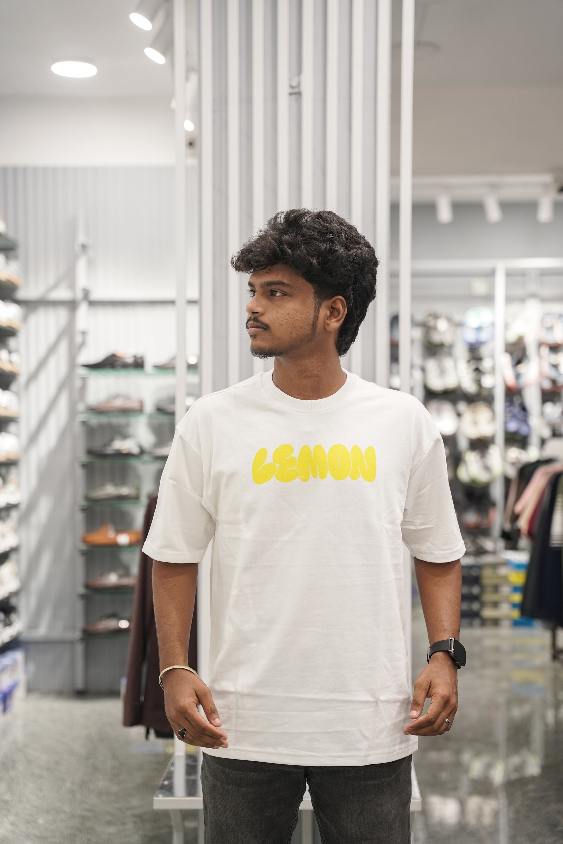 Five Sleeve Round Neck LEMON Printed Mens Tshirt - White-7 Man