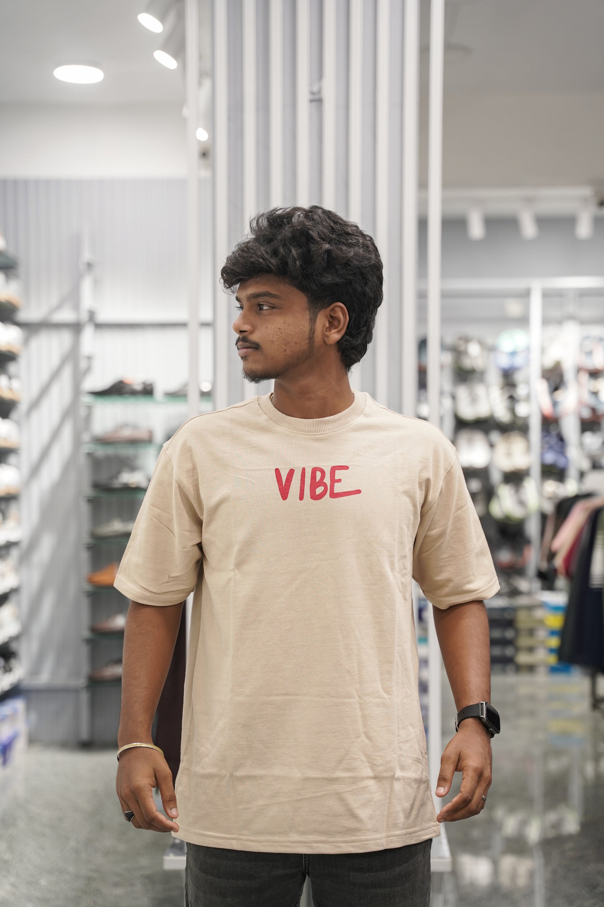 Five Sleeve Round Neck VIBE Printed Mens Tshirt - Sandle-7 Man