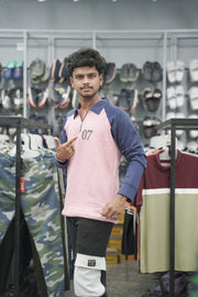 Full Sleeve Collar Neck Zipper Korean 07 Tshirt for Men - Pink-7 Man