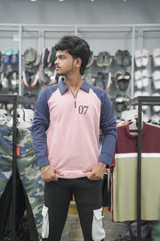 Full Sleeve Collar Neck Zipper Korean 07 Tshirt for Men - Pink-7 Man