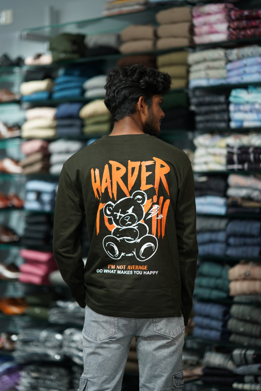Full Sleeve HARDER TO KILL Back Printed Round Neck Mens Tshirt - Mehandi Green-7 Man